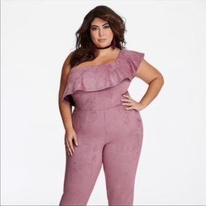 Ashley Stewart faux suede dusty pink jumpsuit